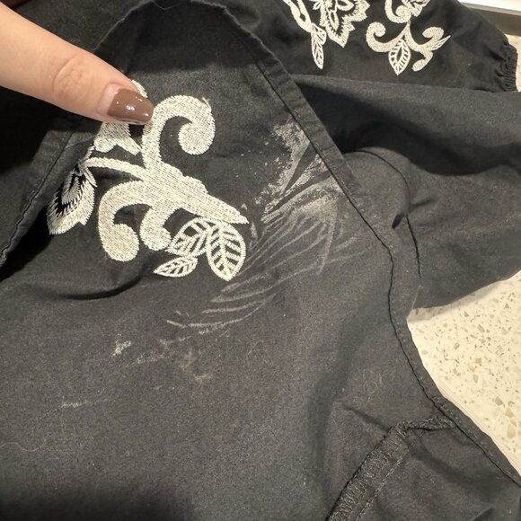 Torrid Belle Isle T-shirt Blouse 0X  XL Puff Sleeve Embroidered Black White Boho - Picture 11 of 12